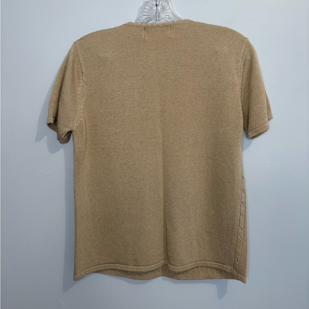 Sag Harbor Beige Cable Knit Short Sleeve Sweater Knitwear Cream Tan Crewneck - Picture 10 of 12